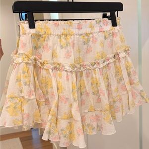 Love Shack Fancy 🎀 XS Ruffle Skirt in Yellow & Pink floral
